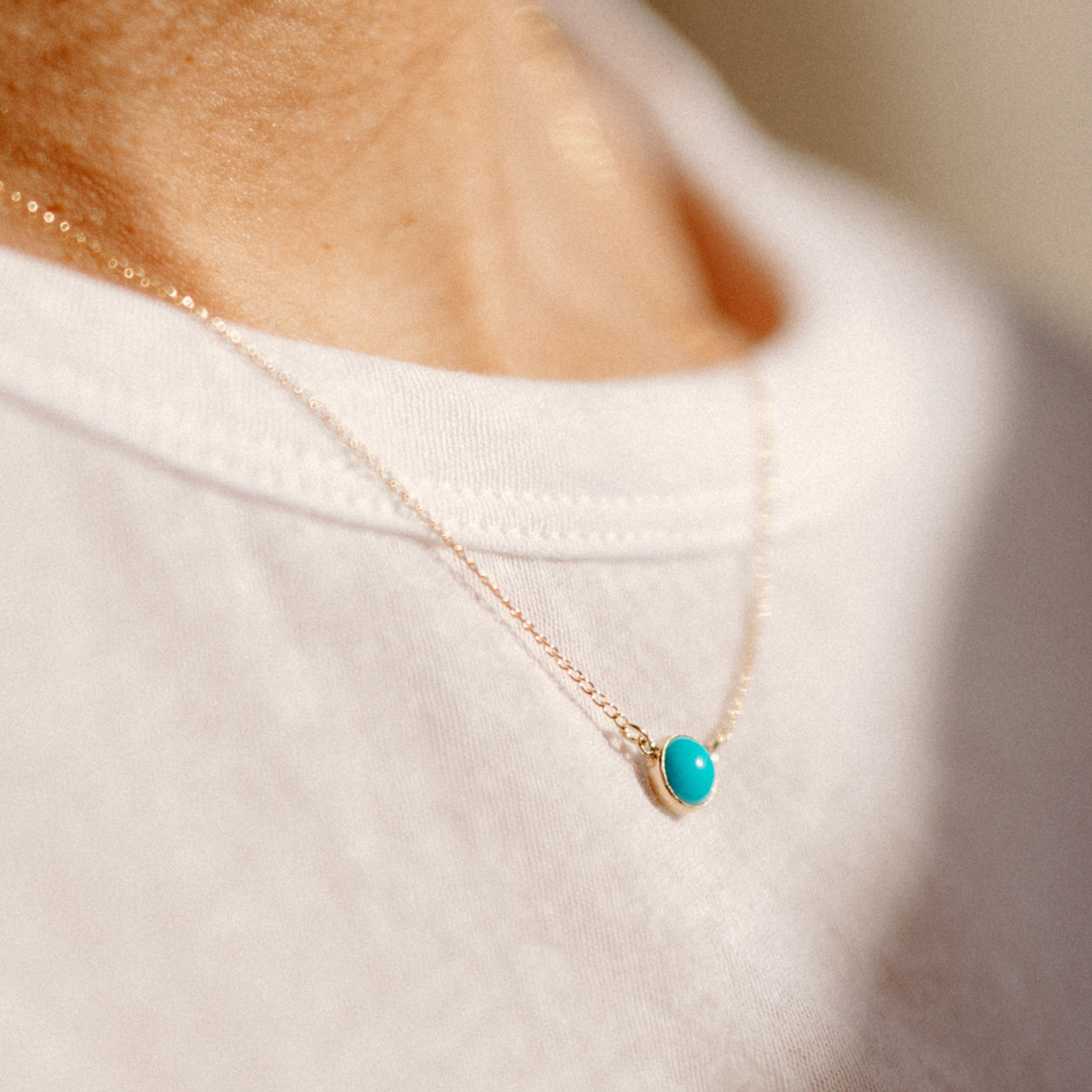 Ethically Sourced Turquoise Gemstone Necklace 14k Gold Fill - Favor Jewelry