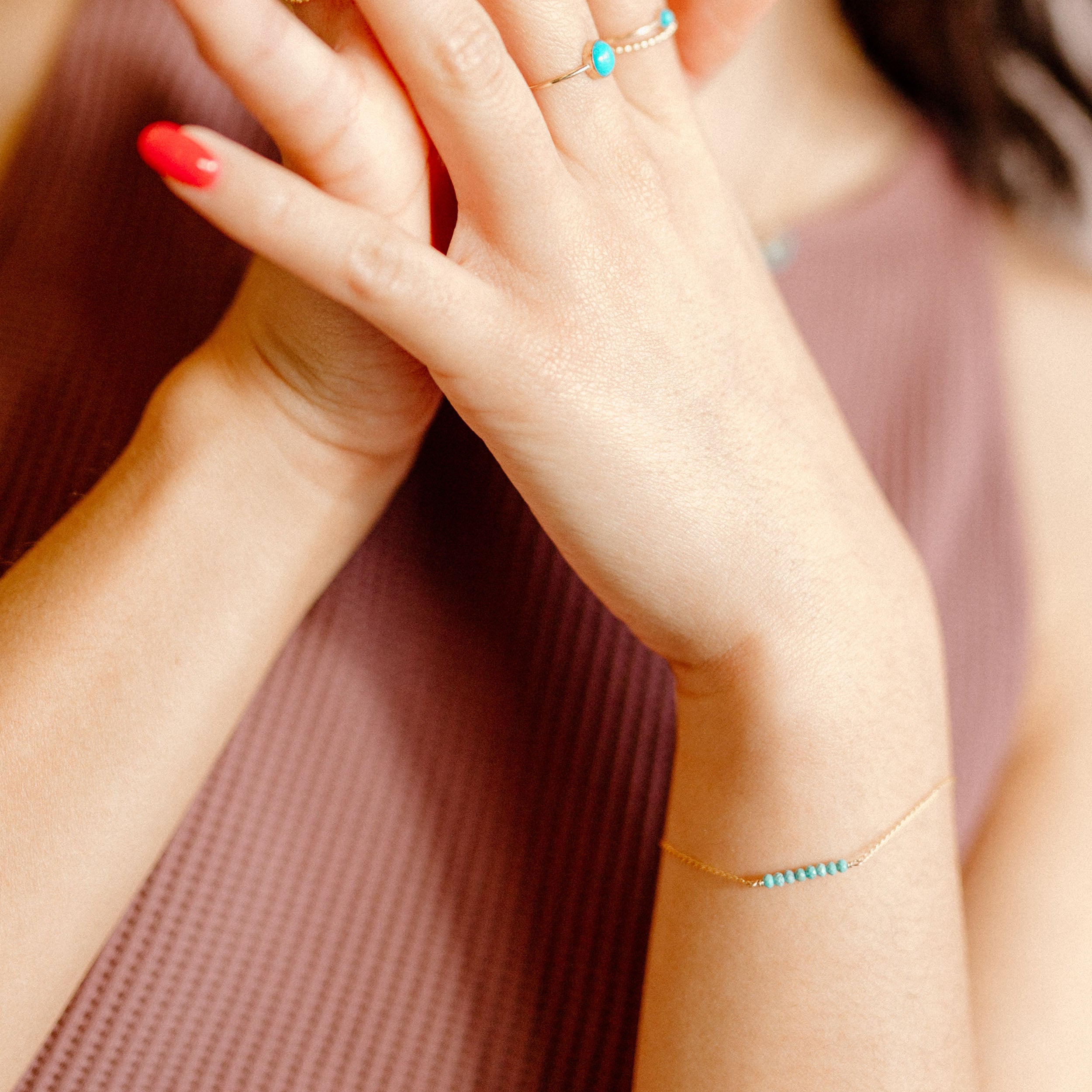 Delicate Turquoise Gemstone Chain Bracelet 14k Gold Fill - Favor Jewelry