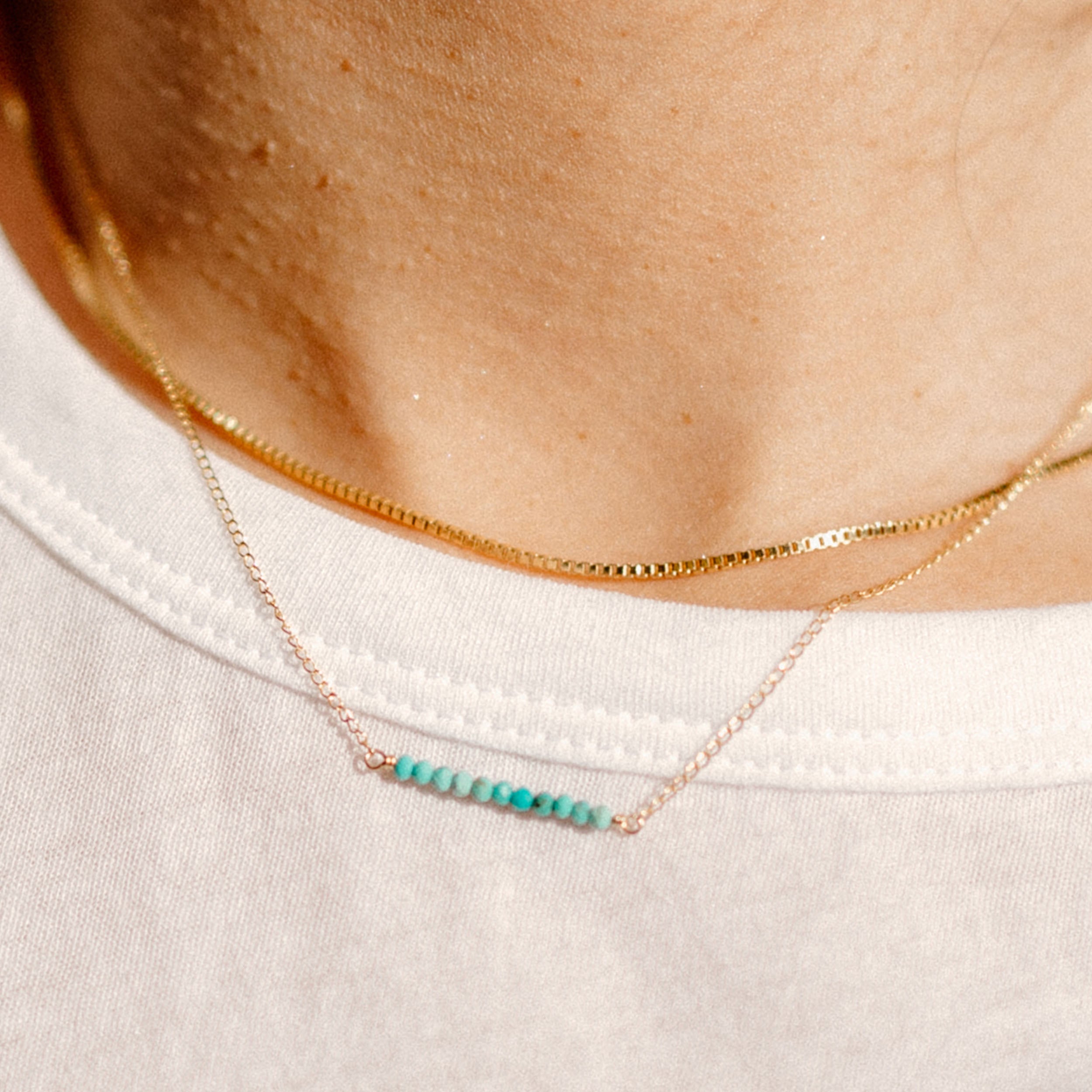 Tiny Turquoise Gemstone Necklace - Favor Jewelry