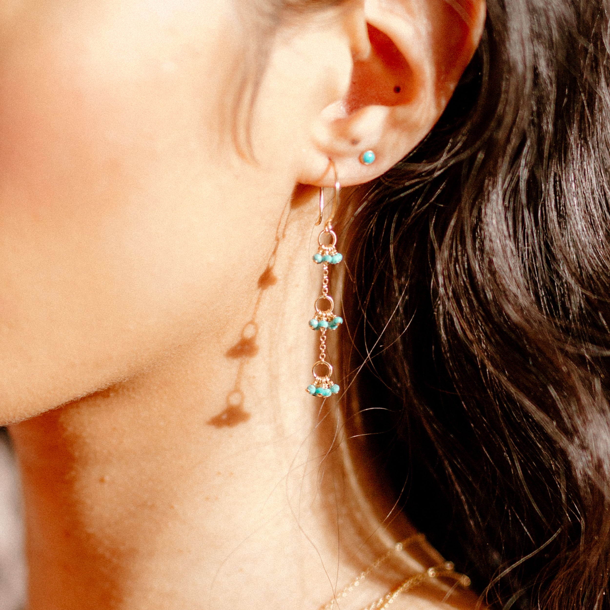 Beaded Turquoise Cluster Gemstone Earrings - Favor Jewelry