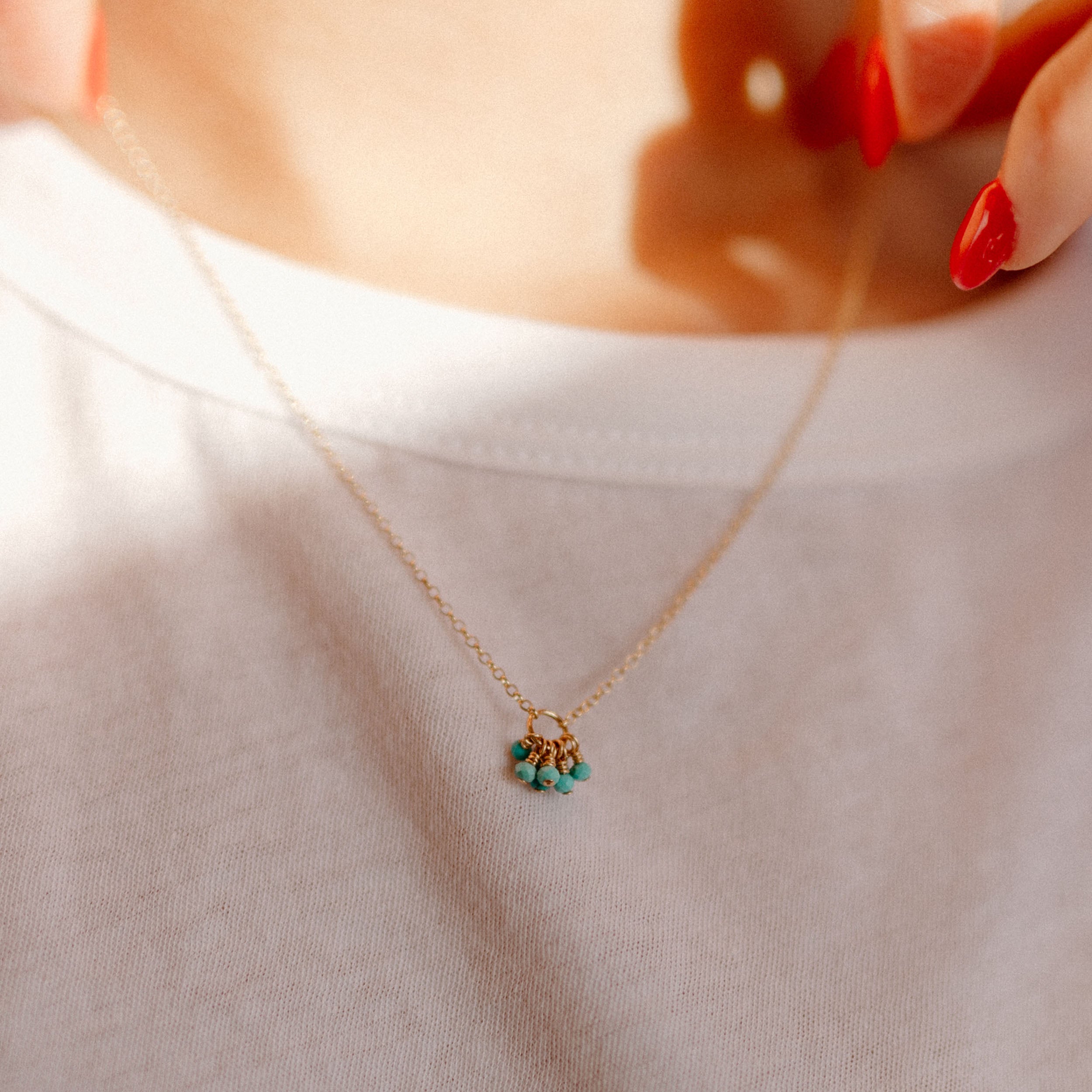 Tiny Turquoise Gemstone Cluster Necklace 14k Gold Fill - Favor Jewelry
