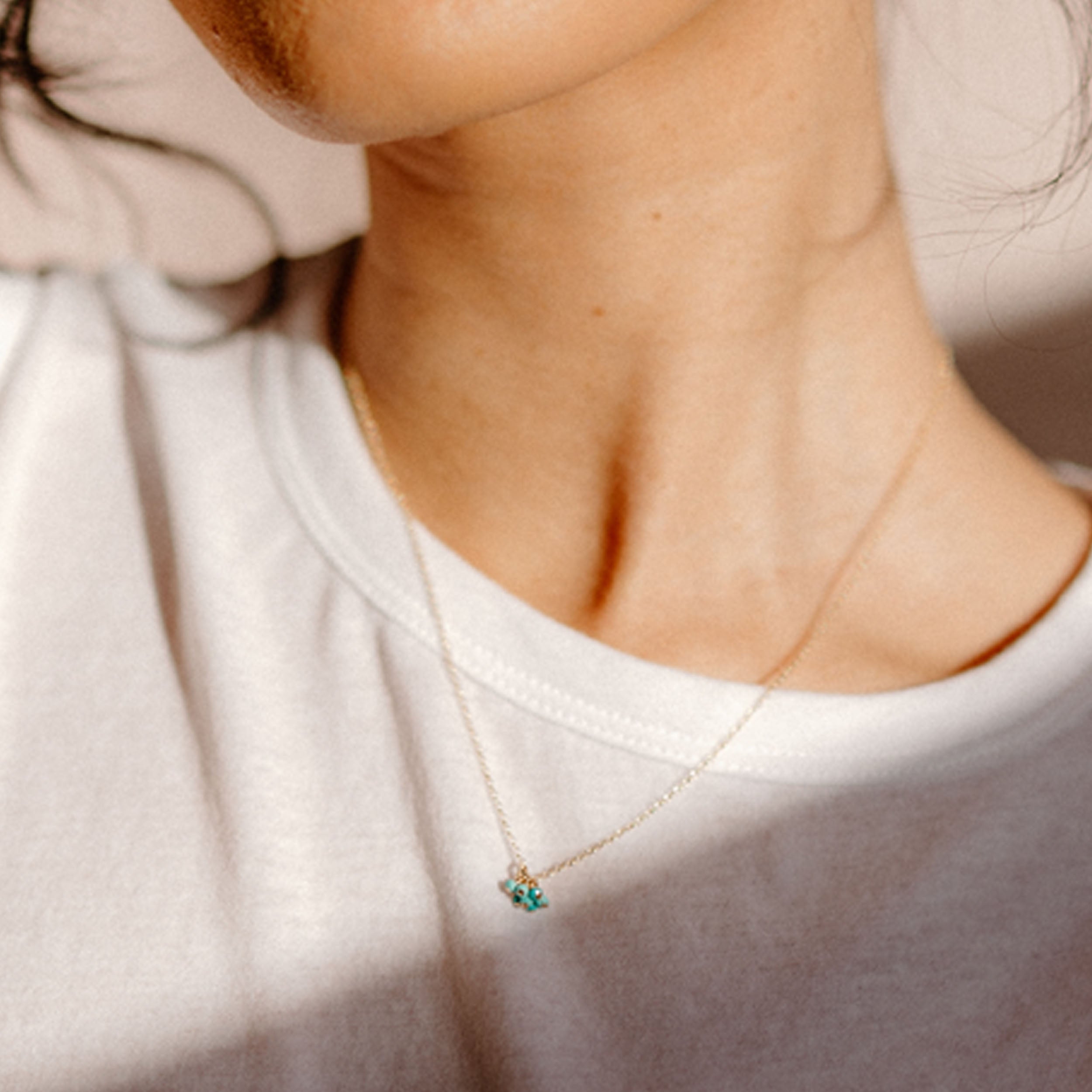 Tiny Turquoise Gemstone Cluster Necklace - Favor Jewelry