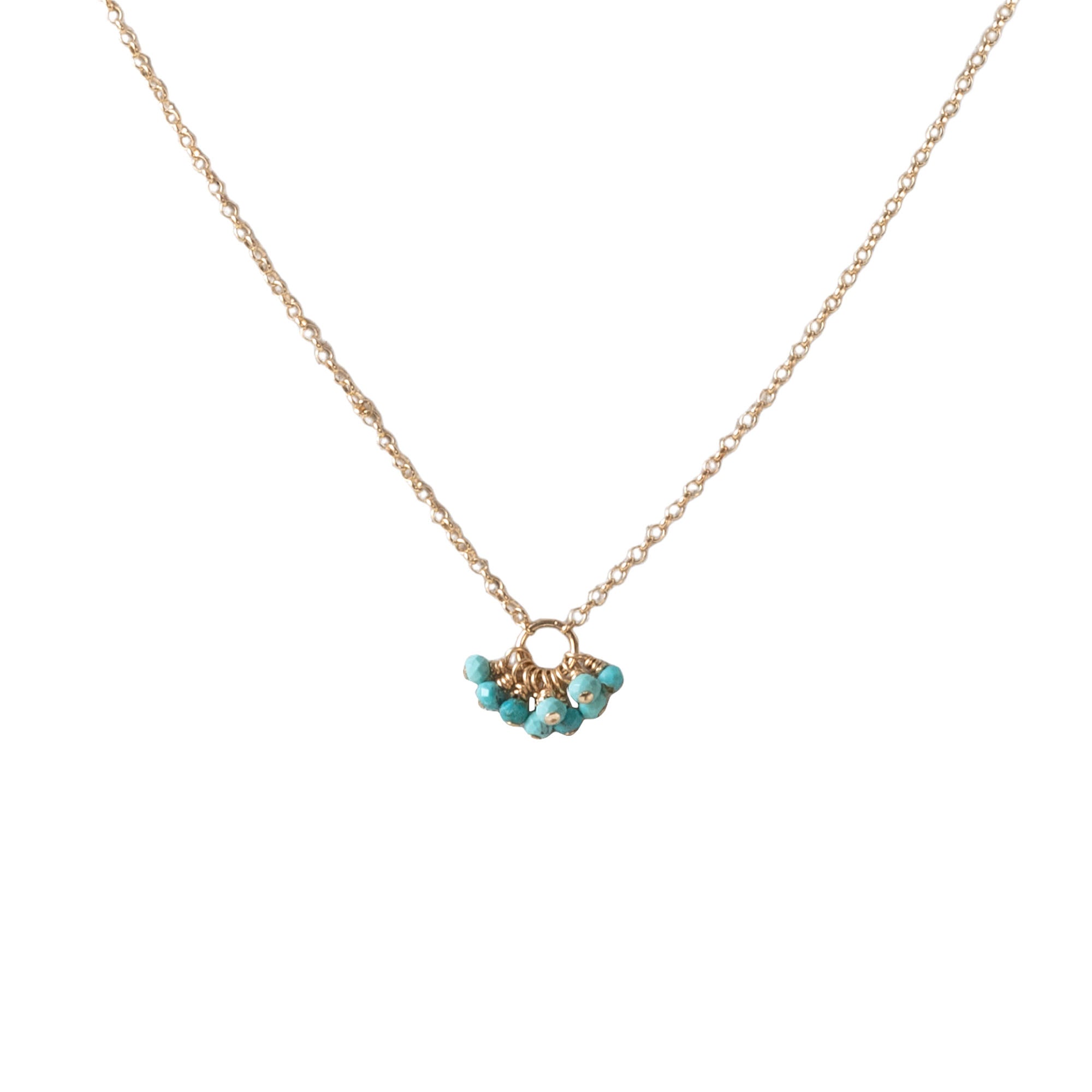 Tiny Turquoise Gemstone Cluster Necklace 14k Gold Fill - Favor Jewelry
