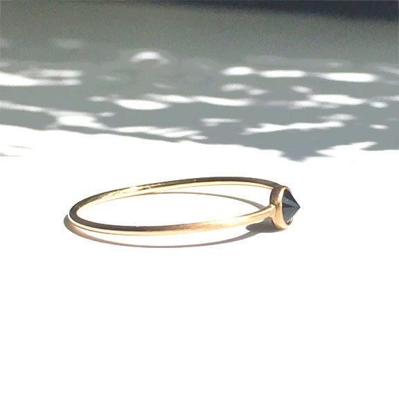 Tiny Black Stone Spike Stacking Ring - Favor Jewelry