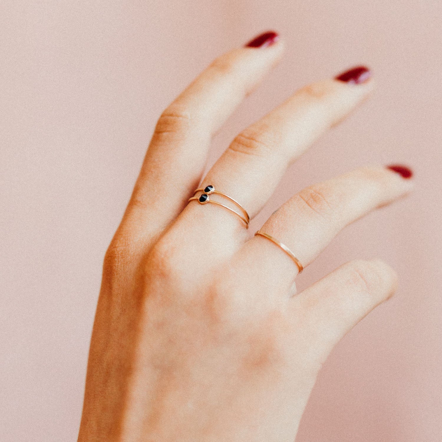 Tiny Black Stone Spike Stacking Ring - Favor Jewelry