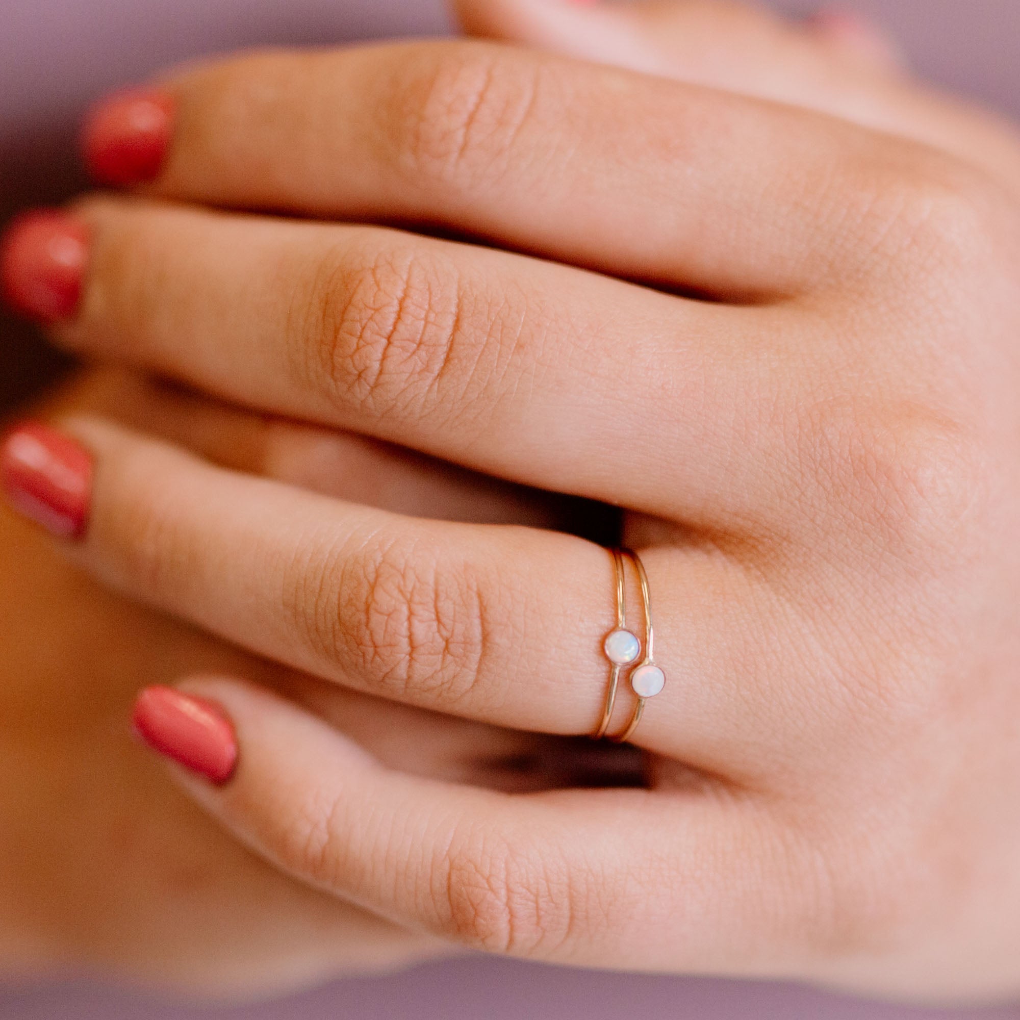 Tiny Opal Micro Dot Stacking Ring - Favor Jewelry