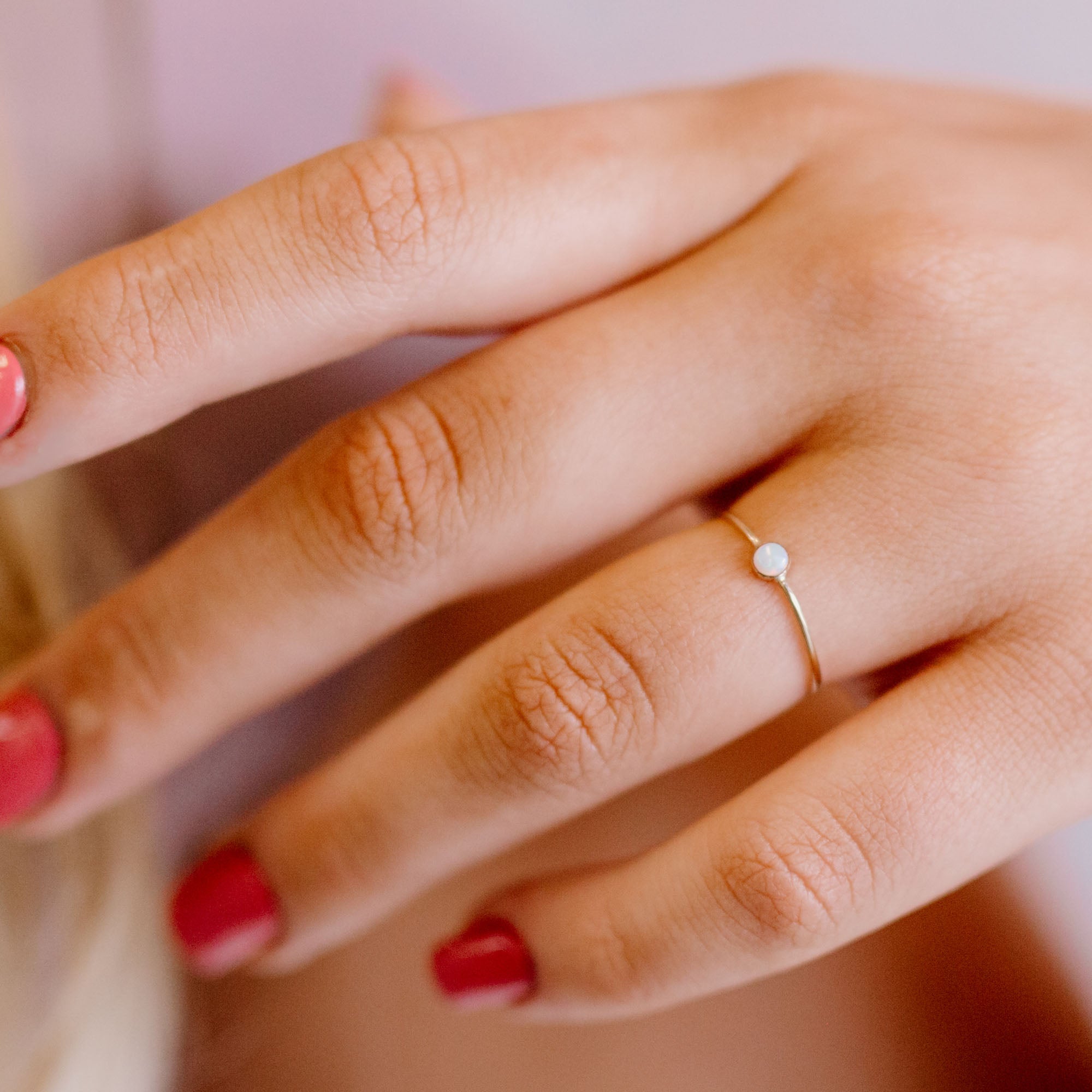 Tiny Opal Micro Dot Stacking Ring - Favor Jewelry