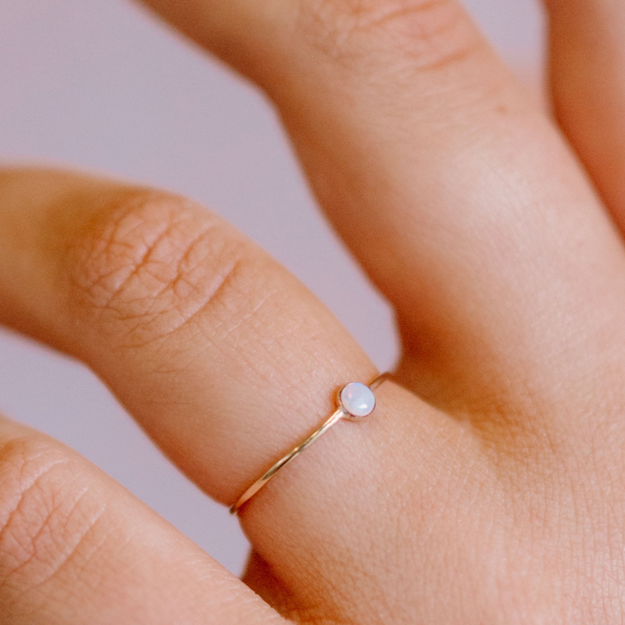 Tiny Opal Micro Dot Stacking Ring - Favor Jewelry