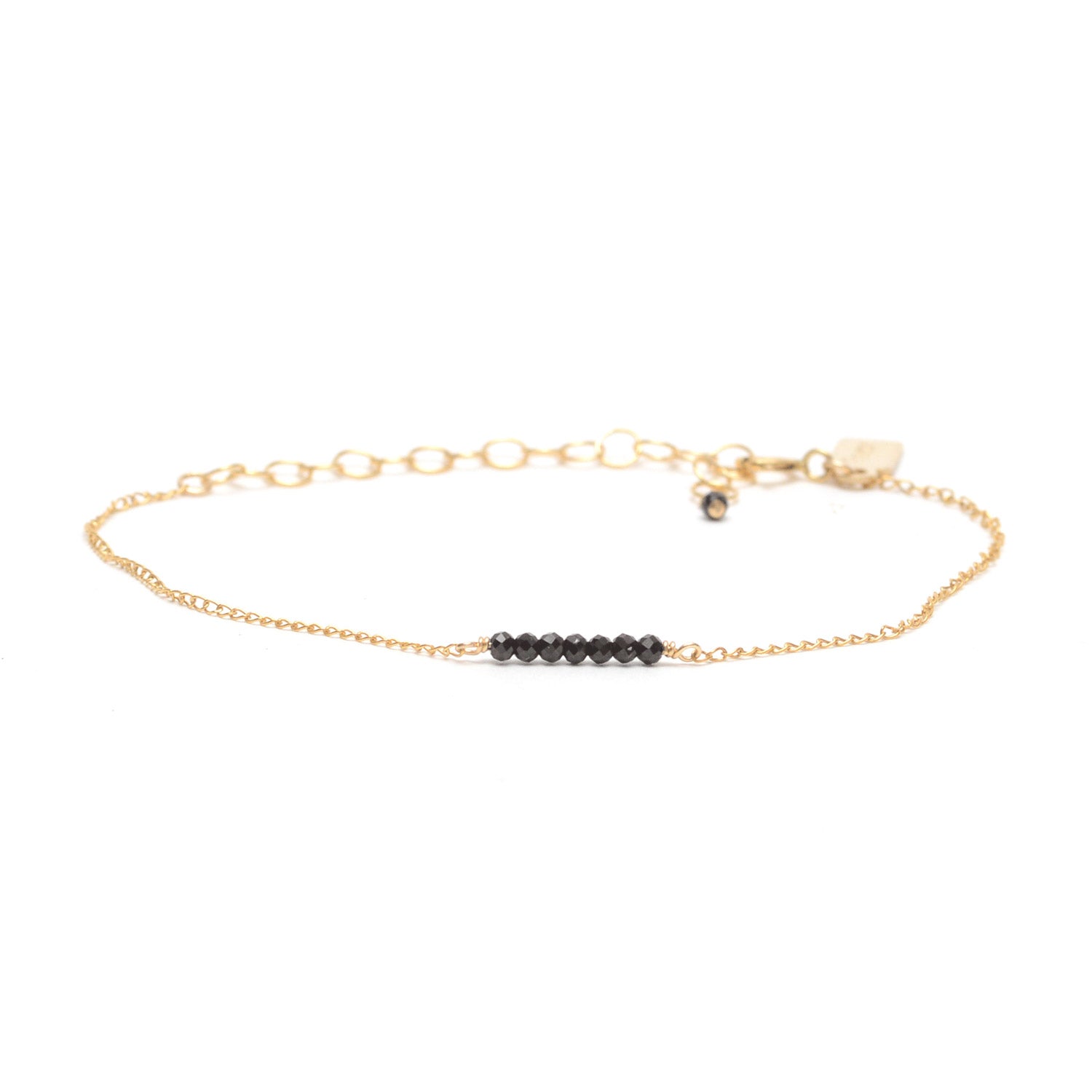 Tiny Black Stone Ellipsis Layering Bracelet - Favor Jewelry