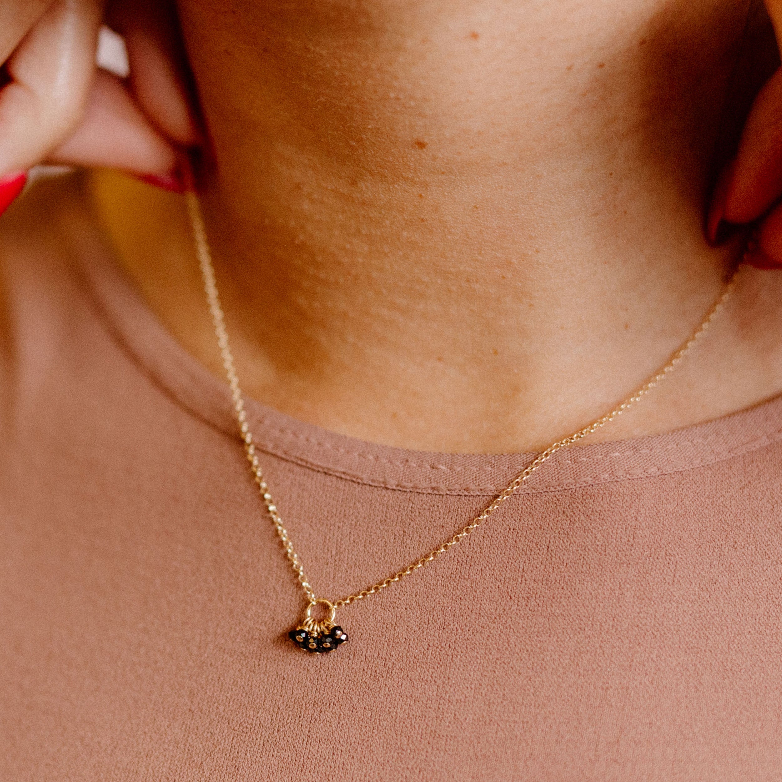 Black Gemstone Cluster Token Necklace