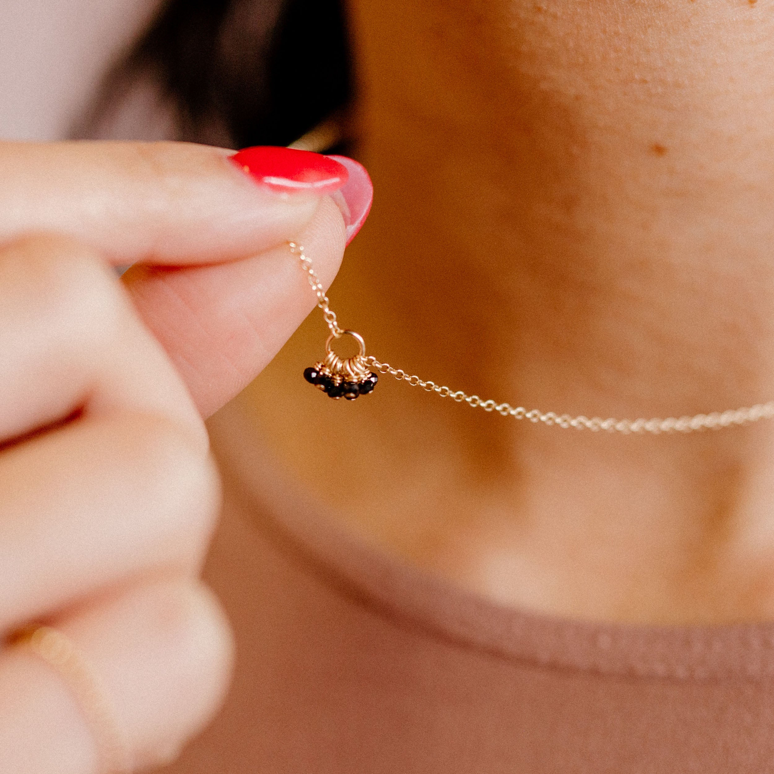 Black Gemstone Cluster Token Necklace