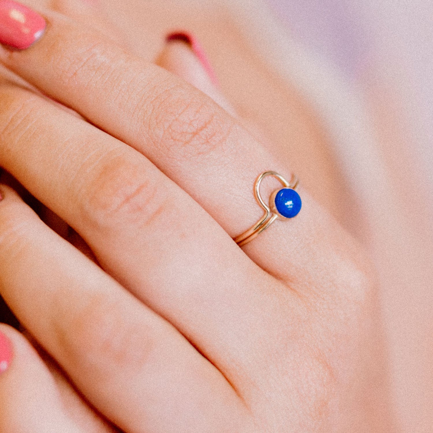 Lapis Gemstone Gumdrop Ring - Favor Jewelry