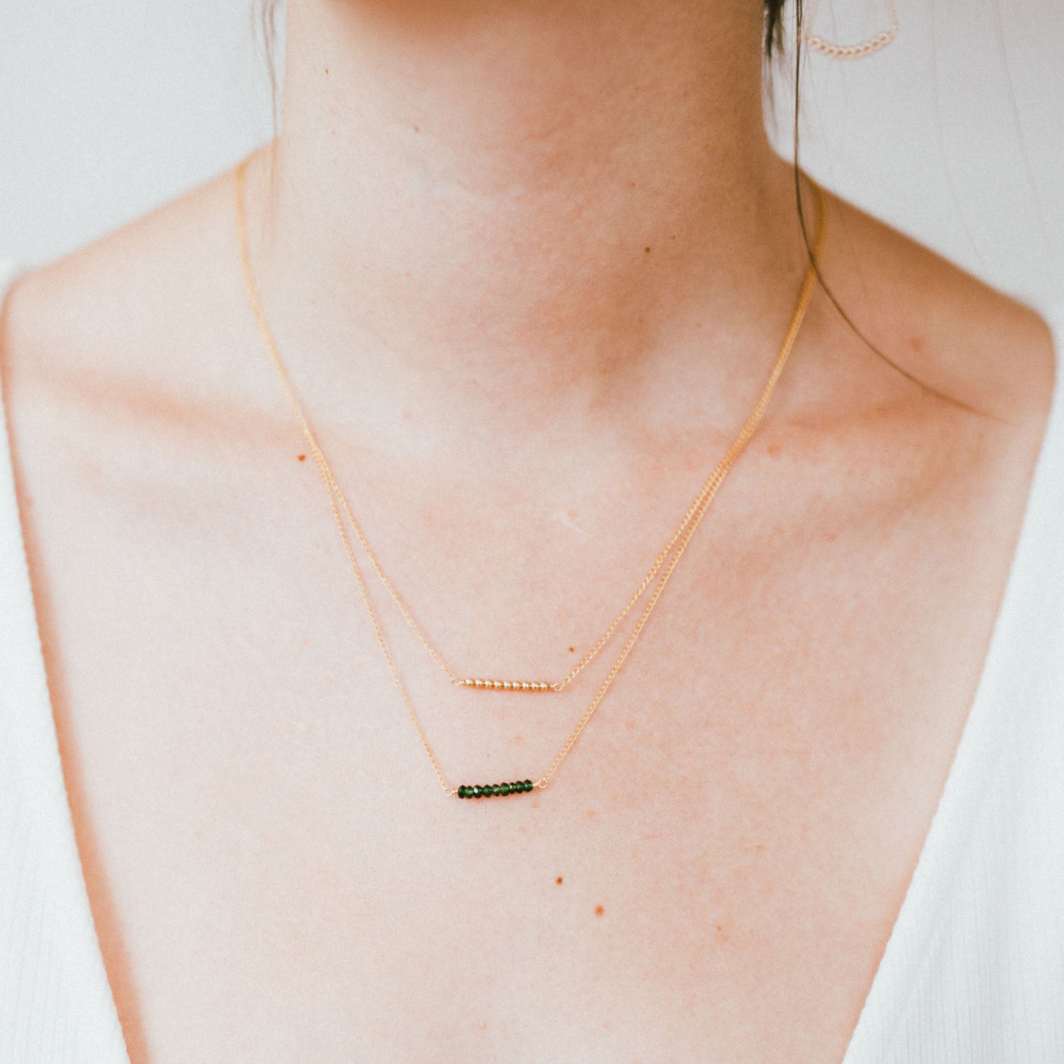 Tiny Black Stone Ellipsis Layering Necklace - Favor Jewelry