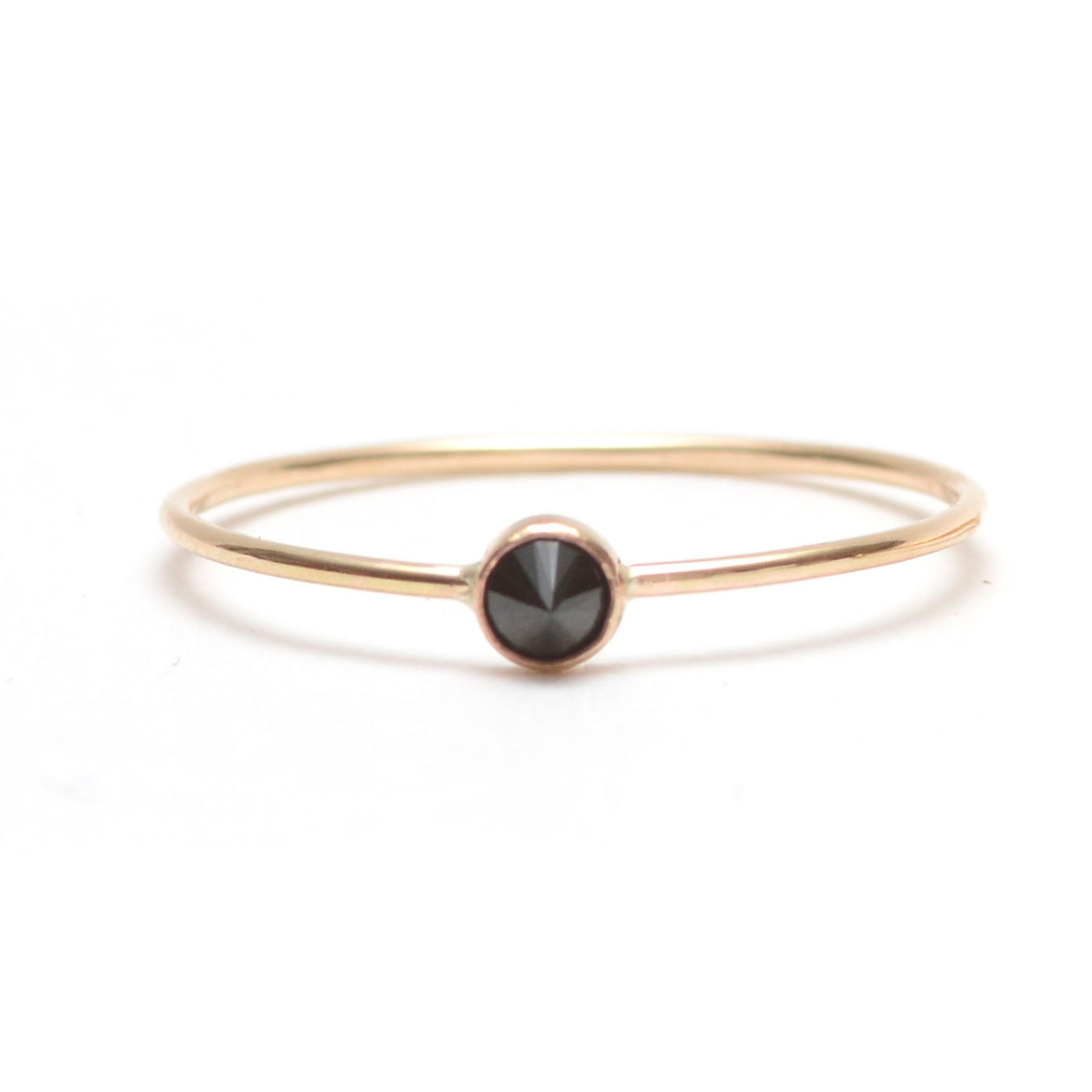 Tiny Black Stone Spike Stacking Ring - Favor Jewelry