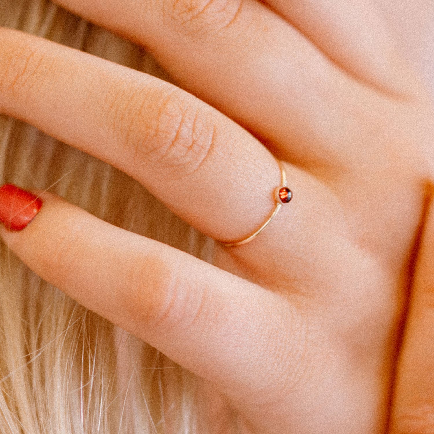 Tiny Garnet Gemstone Ring - Favor Jewelry