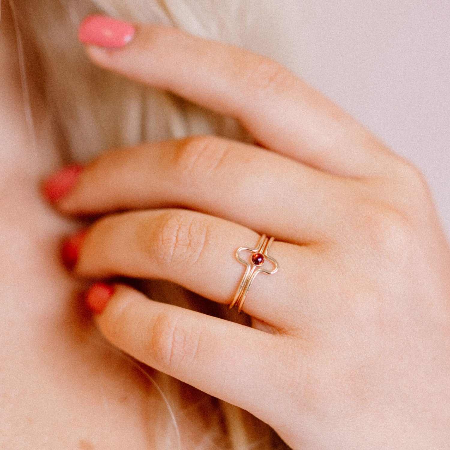 Tiny Garnet Gemstone Ring - Favor Jewelry