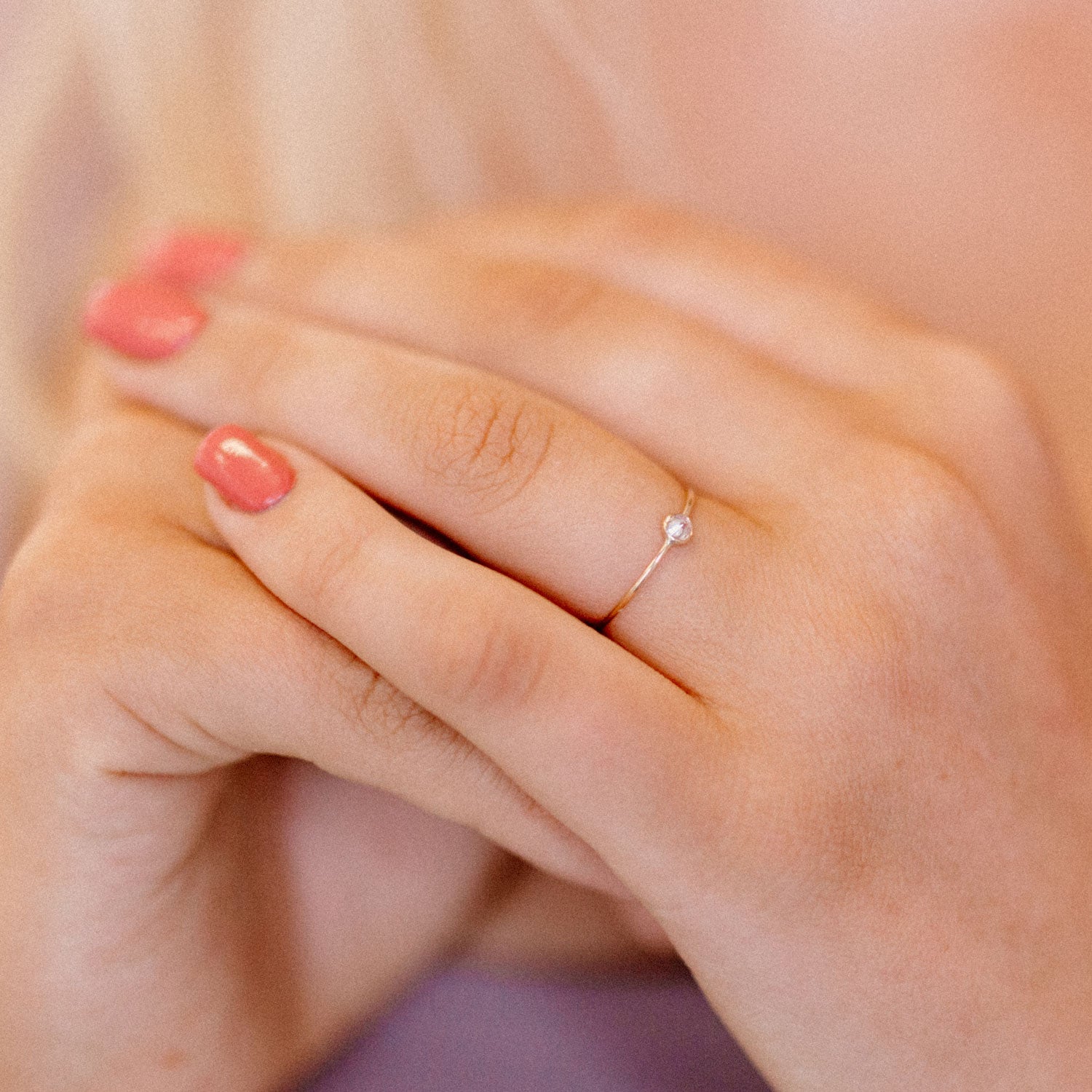 Clear Gemstone Tiny Spike Stacking Ring - Favor Jewelry