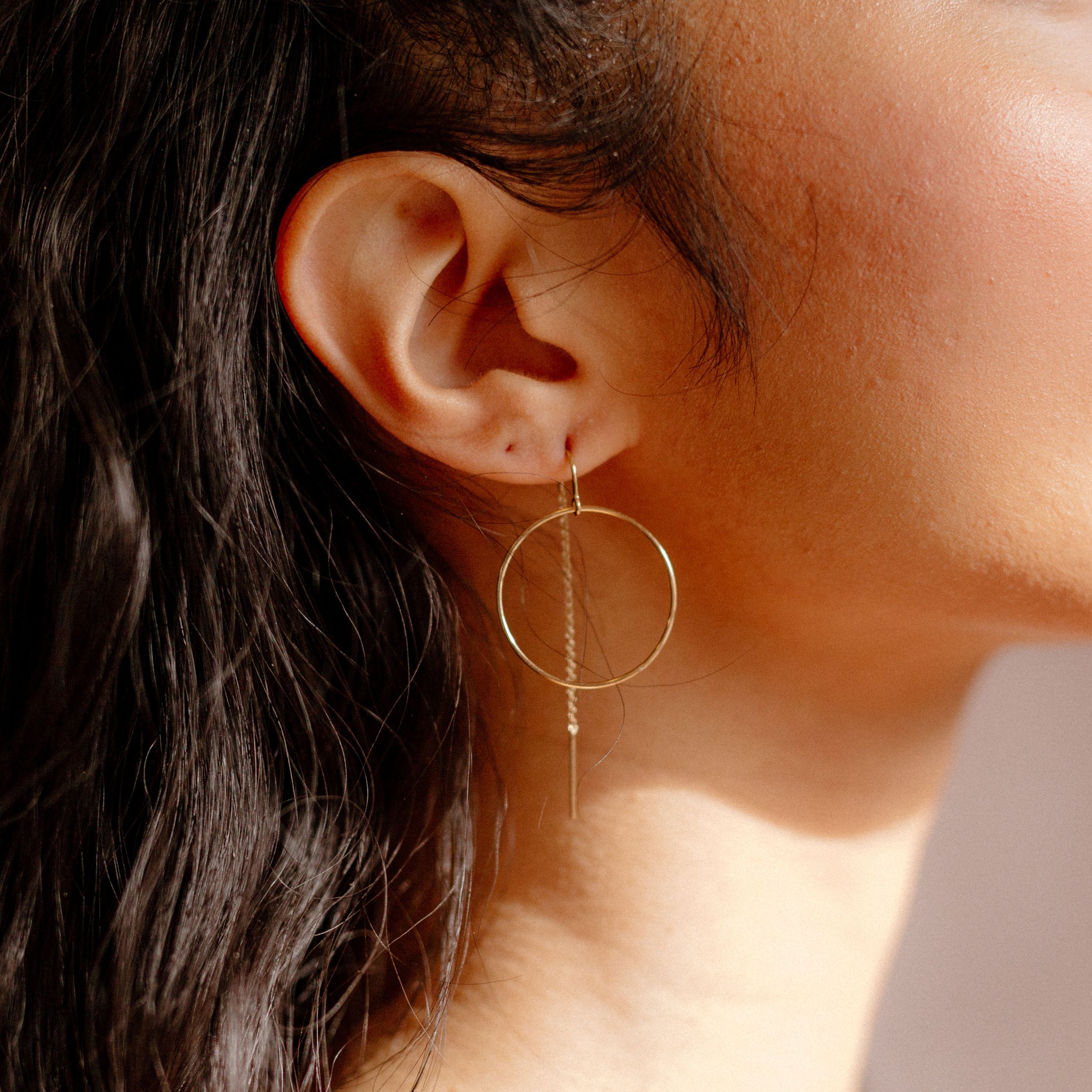 Trace Open Circle Ear Thread Earrings - Favor Jewelry