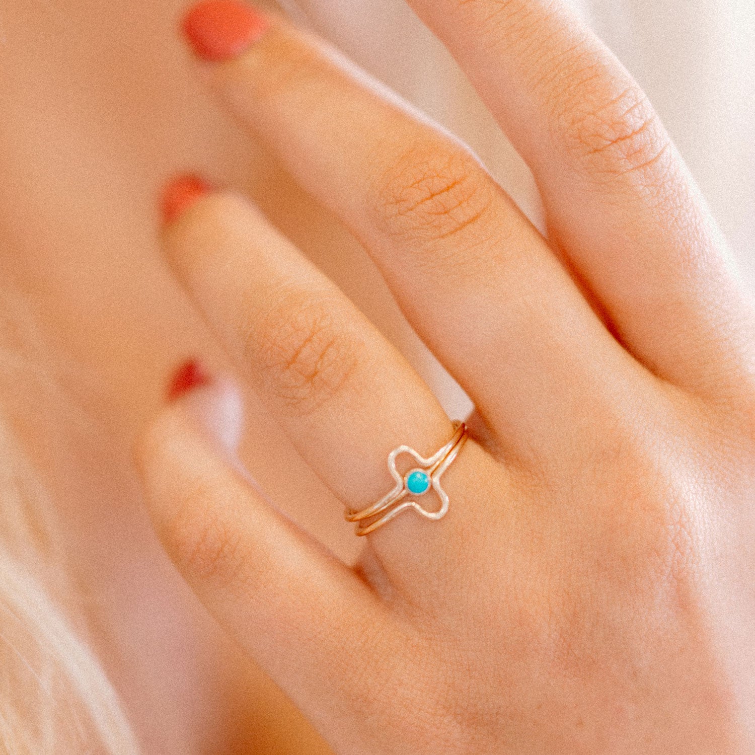 Turquoise Art Deco Inspired Stacking Ring Set - Favor Jewelry