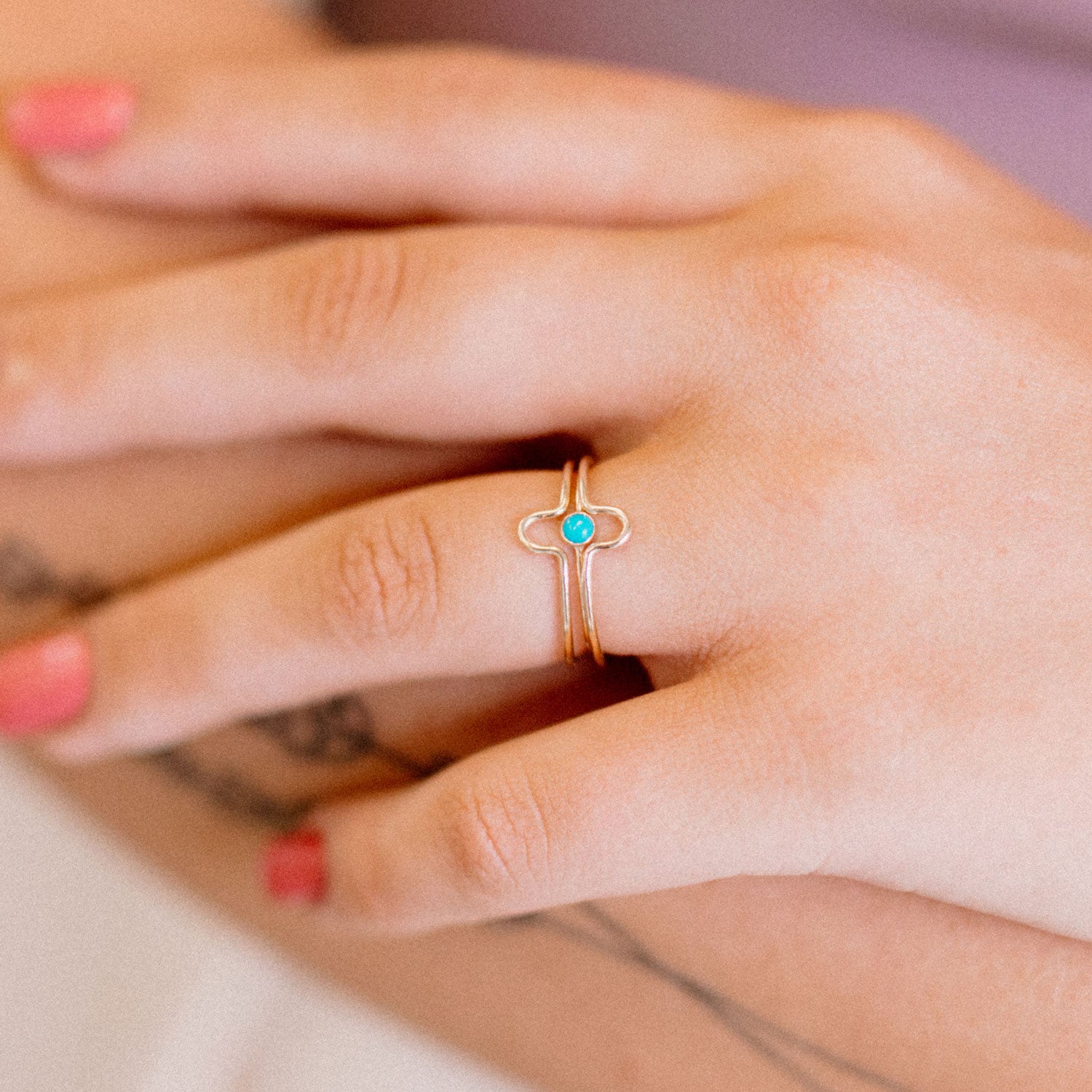 Turquoise Art Deco Inspired Stacking Ring Set - Favor Jewelry