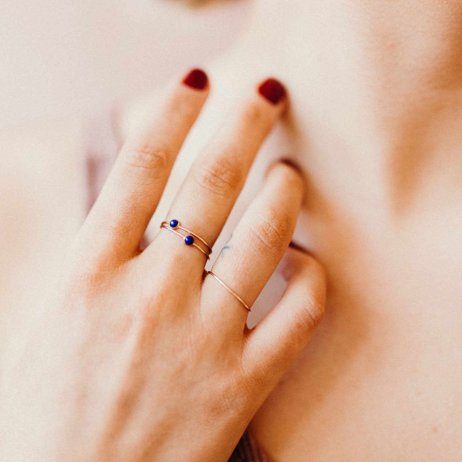 Lapis Micro Dot Stacking Ring - Favor Jewelry