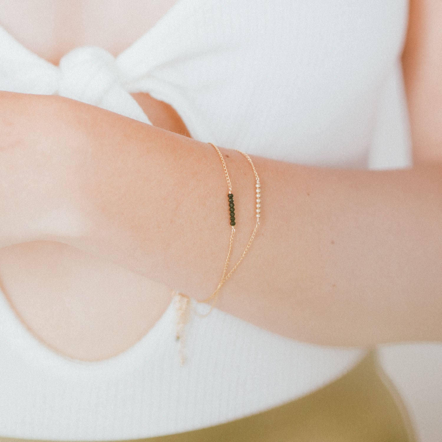 Tiny Stone Ellipsis Layering Bracelet - Favor Jewelry