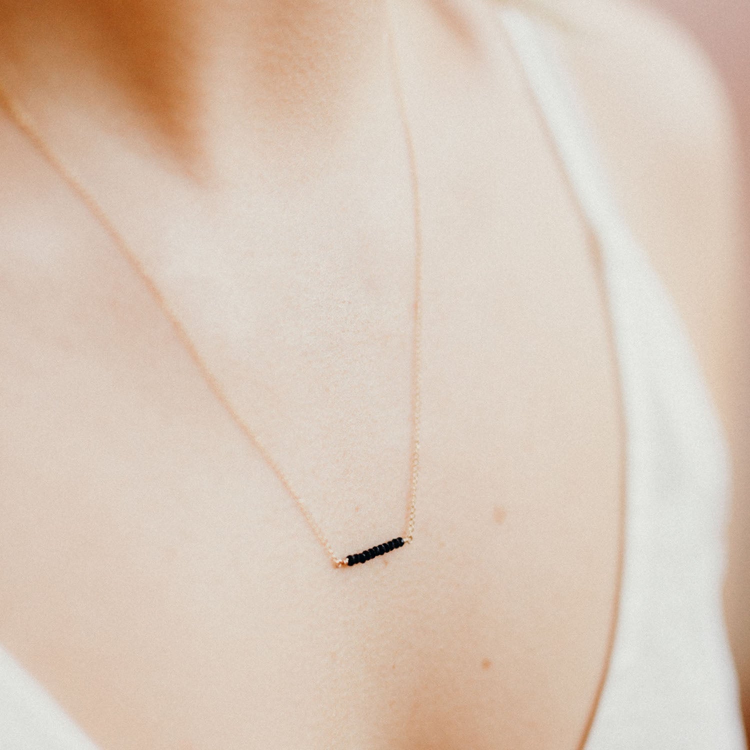 Tiny Black Stone Ellipsis Layering Necklace - Favor Jewelry